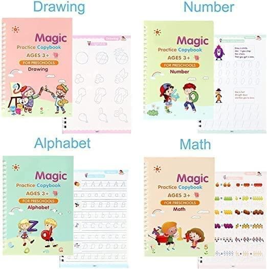 Magic Practice Copybook For Kids (4 BOOKS + 1 PEN + 1 GRIP + 10 REFILL)