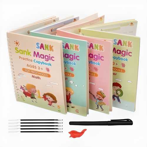 Magic Practice Copybook For Kids (4 BOOKS + 1 PEN + 1 GRIP + 10 REFILL)